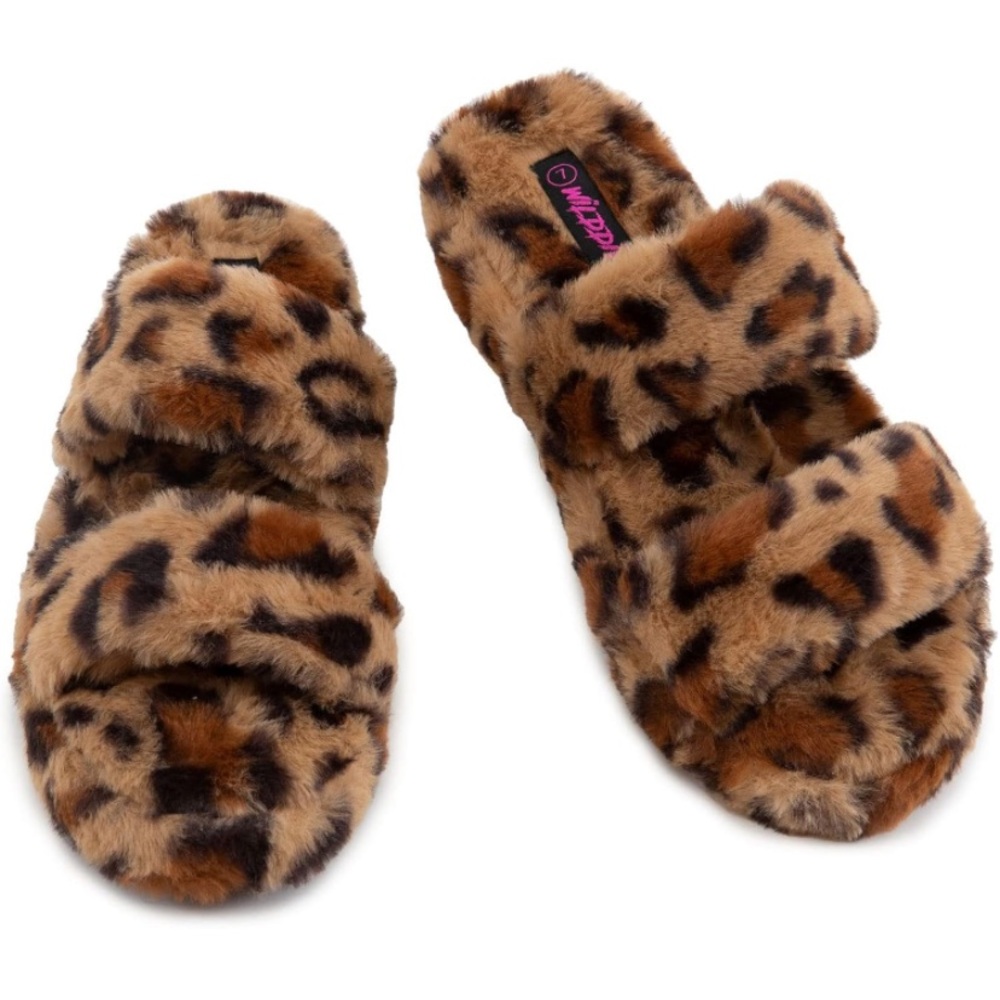 Wild Diva Womens Open Toe Double Strap Leopard Slide Slippers Sandals Size 10